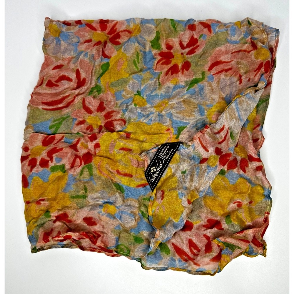 Patricia Nash Scarf Floral Botanical Print Yellow Pink Blue 22x22